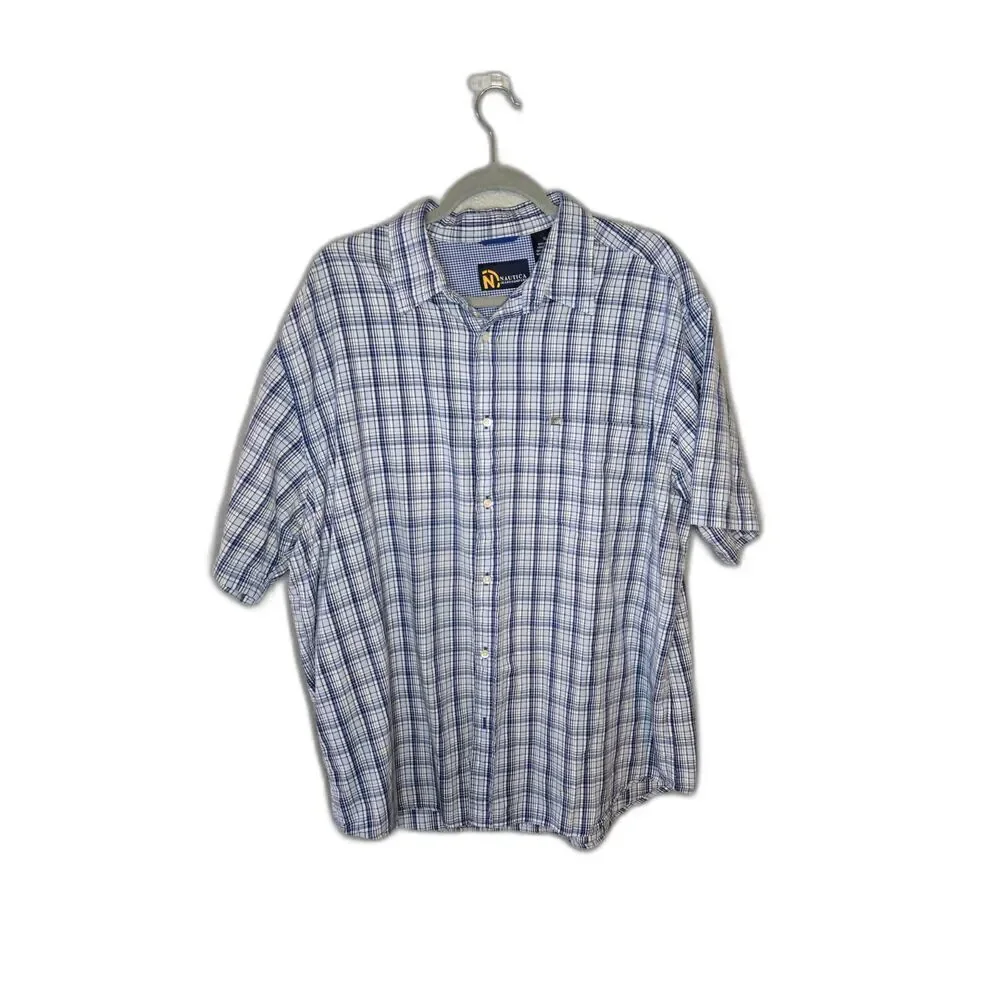 Nautica Men's Blue Plaid Short Sleeve Button Down Shirt Size XL